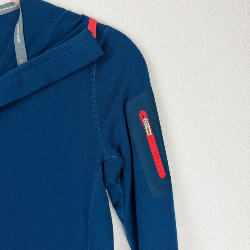 Icebreaker Terra Long Sleeve Half Zip Hood Merino Wool Jacket Blue Small - Picture 6 of 8